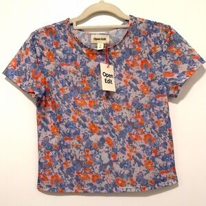 Open Edit Floral Print Sheer T-Shirt